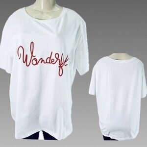 La Redoute L White Crew Neck Red Wonderful Text Graphic Cotton Short Sleeve Tee